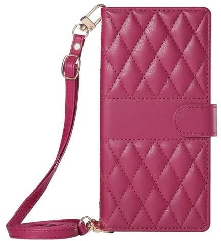 Lanyard - Cover per iPhone 15 Pro Max, magnetica a portafoglio in pelle, in silicone TPU, antiurto, per Apple iPhone 15 Pro Max, colore: Rosa