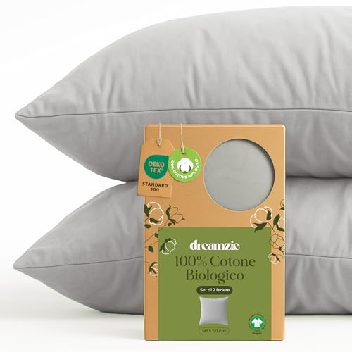 Dreamzie - Kissenbezug 50x50cm - 2er Set - 100% Bio-Baumwolle - Grau | GOTS & Oeko-Tex zertifiziert · mit Reißverschluss · Kopfkissenbezug & Kissenhülle · Jersey · atmungsaktiv · waschbar 60°C
