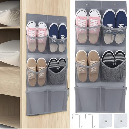 PANYI Hängeorganizer Camping mit 6 Taschen mit Zwei Spurlosen Haken Schuhorganizer Hängend über der Tür Schuhorganisatoren Platzsparend Tür Schuhregal für Wohnmobile Kleiderschränke Wohnzimmer (Grau)