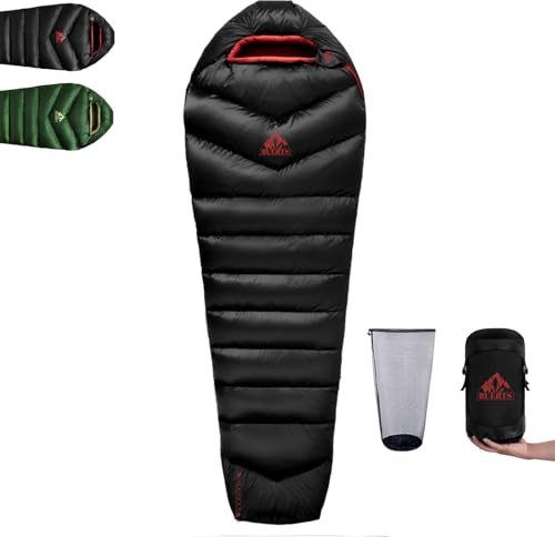 BUERTS Daunenschlafsack Ultraleicht mit kleinem Packmaß(620FP/RDS)-Sommerschlafsack für Camping,Trekking,Bikepacking&Reisen-Geeignet für Erwachsene,Jugendliche&Familien.