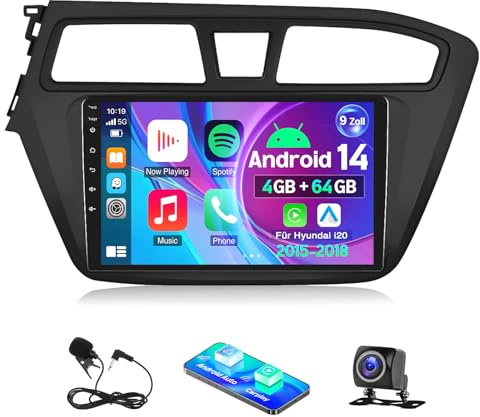 iSpchen Android 14 Autoradio per Hyundai i20 2015-2018 con Carplay Android Auto, 9 Pollici Touch Screen Doppia Din Auto Stereo Radio con Bluetooth FM RDS Mirror Link GPS WiFi+ Telecamera Posteriore 4+