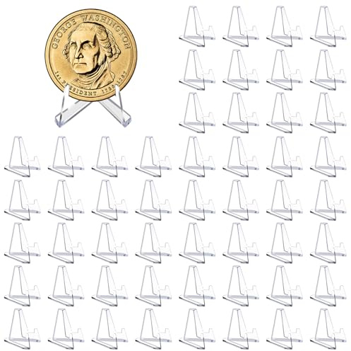 XHYASD 50 Stück Acryl Kartenständer Mini Transparent Sammlung | 50er Set, Acryl, Mini-Format, transparent, für Karten Münzen Medaillen und Uhren