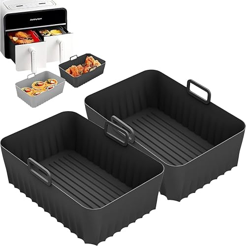 Silicone Air Fryer Liners 2-Pack - Non-Stick, Reusable for Ninja Dual AF400UK, Tower T17088, Instant Vortex Plus, Salter 8.5-9.5L Basket