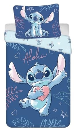 Jerry Fabrics Bettwäsche Stitch Aloha, 100 % Baumwolle, Bettbezug 140 x 200 cm + Kissenbezug, Blau