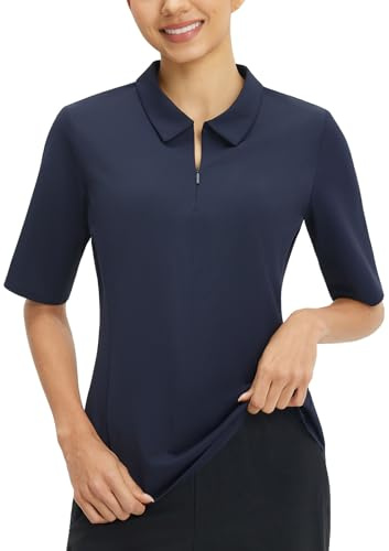 baleaf Womens Golf Shirt Quick Dry Half Sleeve Quarter Zip Polo Workout Tennis Shirts Navy Blue XXL