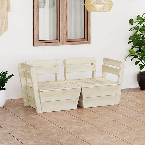 QJBSAVVA 2er Garten Paletten Sofa Set 60x60x65 cm imprägniertes Fichtenholz modernes Balkonmöbel Outdoor Lounge klein platzsparend für Garten Terrasse Wohnzimmer