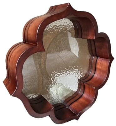 HJLKDYM Marco Ventana Rústico Madera con Vidrio Templado, Ventana Circular, Marcos De Madera Rústica Ventanas Baño, Dormitorio Y Sala De Estar(Wood-B,75x75x13cm)
