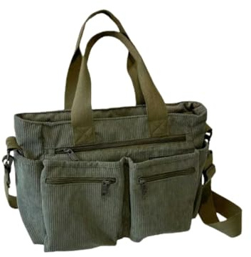 Fryloo Handtasche Damen-Tragetasche Aus Cord Mit Großem Fassungsvermögen – Umhängetasche Im Koreanischen Stil, Perfekt Für Arbeit Und Pendeln-grün