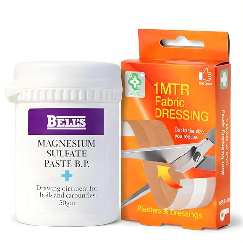 Magnesium Sulphate Paste 50g with 1 Metre Fabric Plaster Dressings - Drawing Ointment for Boils, Splinters & Insect Bites - TDY Bundle for Soothing & Fast-Acting Relief