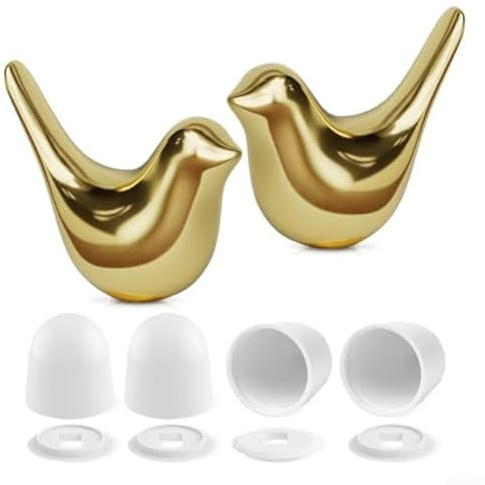 Evenoonest 2 Set Toilet Bolt Cap With 4 Lids, Charming Porcelain Bird Toilet Bolt Lids, Toilet Seat Floor Cover For Bathroom, Easy Install(Gold)