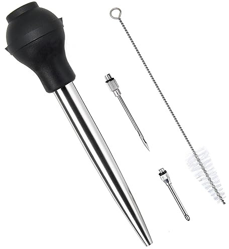 Best Utensils Stainless Steel Turkey Baster Commercial Grade Quality Silicone Bulb Including 2 Marinade Injector Needles And Brush For Easy Clean Up