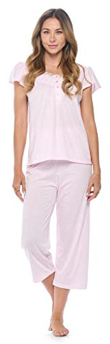 Casual nights Damen Capri-Pyjama-Set aus Spitze mit Flügelärmeln - Pink - 3X Mehr
