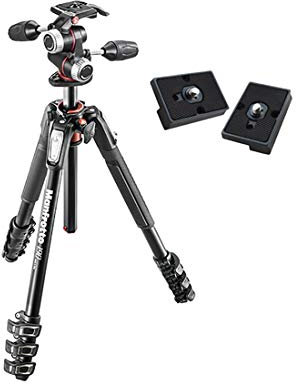 Manfrotto MK190XPRO4-3W Aluminum Tripod with 3-Way Pan/Tilt Head and Two ZAYKiR Quick Release Plates for The RC2 Rapid Connect Adapter