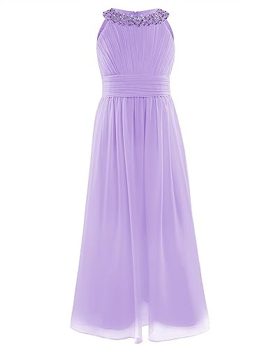 CHICTRY Mädchen Kleider Festlich Hochzeit Prinzessin Kleid Sommer Lang Ärmellos Partykleid Abendkleid Festkleid Blumenmädchenkleid Gr. 104 116 128 140 152 164 Lavendel 140