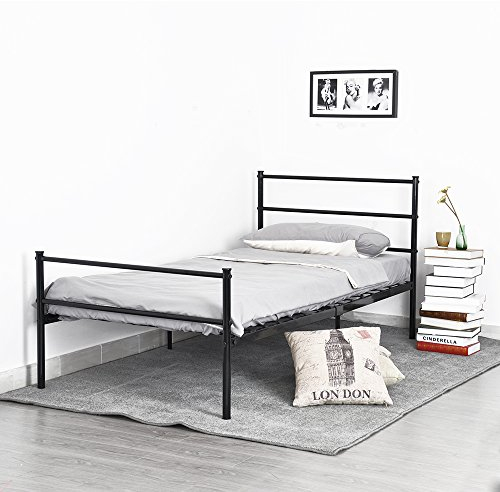 DORAFAIR Einzelbett Metallbett Bettrahmen Metall Bett mit Lattenrost 90 x 190cm Gästebett für Schlafzimmer, Schwarz