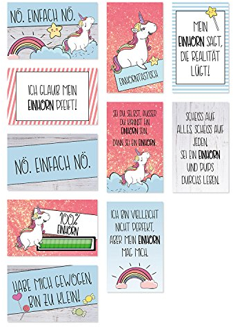 10 Einhorn-Magnete lustig und süß I dv296 I 88 x 55 mm I Magnete mit Einhorn-Motiven und Sprüchen I Kühlschrank Küche Deko Geschenk-Idee glänzend