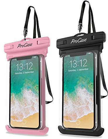 ProCase 2 Pack Waterproof Phone Pouch Underwater Case Dry Bag for iPhone 15 14 Plus Pro Max iPhone 13 12 11 Xs Max XR X 8 7 6S Plus, Galaxy S23 S22 S22+ S21 FE, Up to 7.0 inch -Pink/Black