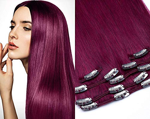 Clip In Extensions Echthaar Haarverlängerung GlamXtensions 7 - teilig in der Farbe Burgunder/Burg und Länge 60cm / Gewicht 100g - Remy Echthaar