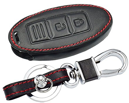 Happyit Cas de Couverture de Clé de Voiture en Cuir pour Nissan 350Z Qashqai Kicks Tiida Pathfinder Murano Note Juke 3 Boutons