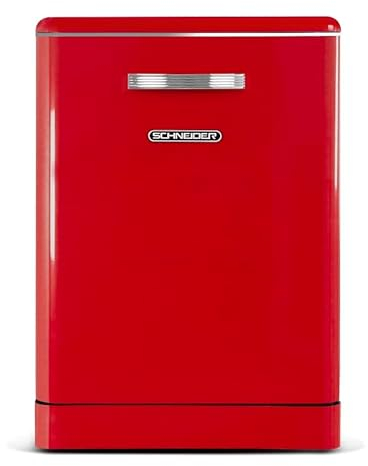 SCHNEIDER SDW1444VR, Lave vaisselle Vintage, Pose libre, 14 couverts, 6 programmes, Tiroir à couverts, Départ différé, Top amovible, Demi charge, Aquastop, Pieds réglables, Rouge