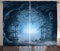 ABAKUHAUS Landschaft Rustikaler Vorhang, Foggy Palace, Wohnzimmer Universalband Gardinen mit Schlaufen und Haken, 280 x 225 cm, Marineblau Grau