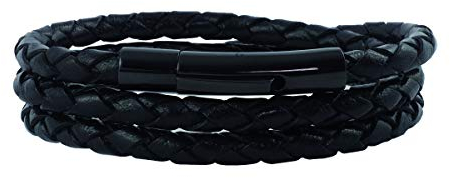 König Design Lederkette Lederband Leder-Armband 4 mm Herren Halskette Schwarz 100 cm lang mit Hebeldruck Verschluss Schwarz geflochten