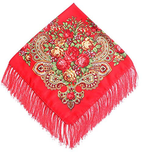 Lazzboy Frauen Lady Folk-Custom Print Quaste Square Schal Wrap Schal Travel Schal(G)