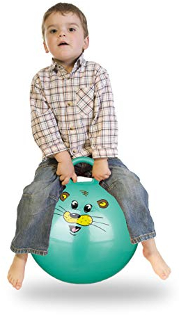 Relaxdays 1 Bola Saltarina para Niños, Pelota Saltar Animales, Estampado Ratón, Balón Infantil, 45 cm Diámetro, PVC, Verde