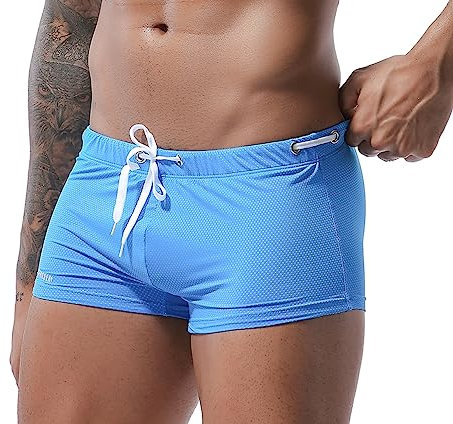 Maillot de Bain Homme Boxer Shorts Pantalon Court de Sport Plage, Surf de Surf Shorts de Bain Boxers Slip (Blue, S)