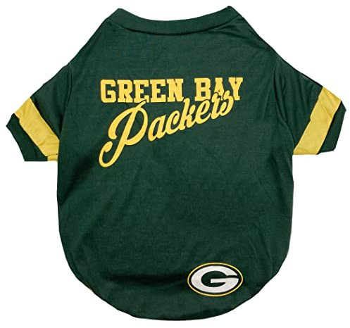 NFL Green Bay Packers T-Shirt for Dogs & Cats, Small. Football Dog Shirt for NFL Team Fans. New & Updated Fashionable Stripe Design, Durable & Cute Sports PET TEE Shirt Outfit