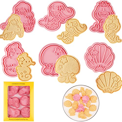 6 Stück Meerjungfrau Ausstechform Set,Meerjungfrau Keksausstecher,Meerjungfrau Plastik Plätzchen Ausstecher 3D Cookies Cutter,Plätzchenformen für Kinder,Keksausstecher Plätzchenform