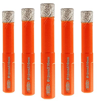 BGTEC Dry Diamond Core Drill Bit, 5Pcs 10mm Vacuum Brazed Hole Saw with Triangle Shank for Porcelain Tile Ceramic Granite Marble Masonry