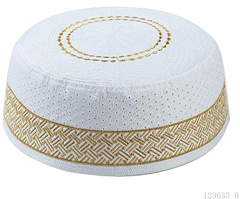 Muslimischer Hut aus Baumwolle Gebetsmütze Herren Kufi-Hut Gebetskappe Bestickt Muslimische Mütze Rund Türkisch Traditionell Arabisch Islamisch HUI Geschenk für Eid Ramadan Beten, Gelb, One Size