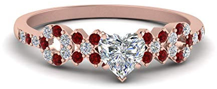 CustomizedGifts Wunderschöner Diamantring im XO Design Rosengoldbeschichtet Erstellter Rubin Herz Seitenstein Verlobungsringe Zinkeneinstellung Größe 47 Geburtsstein