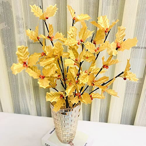 Riaxuebiy 3er Pack 20LED Zweig Lichter Künstliche Gold Blatt Lichterzweige Flexibles Baumlicht für Home Vase Tisch Weihnachtshochzeit (Gold Blatt, 76cm-3pcs)