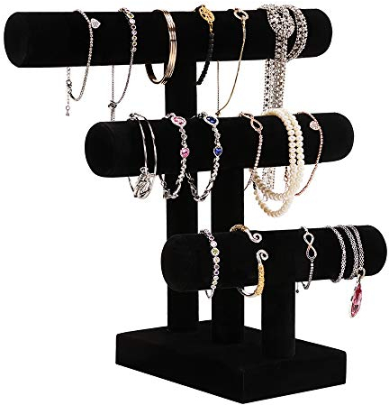 Pinkgarden 3 Etagen Schmuckständer für Frauen Mädchen, Hoch Schmuckhalter für Armband Halskette Uhr Schmuck-Organizer, Schwarz, Geschenk für Frauen