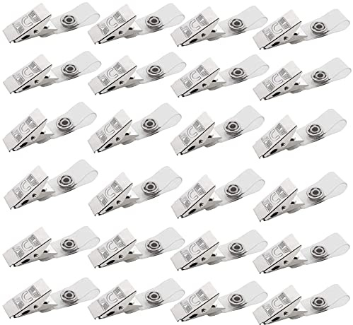 YANGWEN 50 Pezzi Clip per Badge in Metallo Clip per Badge in Metallo con Cinturini in PVC Trasparente per Carte d'identità e Porta Badge Targhette con Nome, Badge da Lavoro