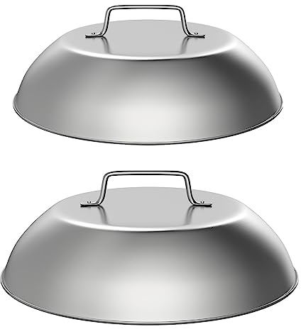 SafBbcue 2 Sets Flat top Grill Accessories 12 Cheese Melting Dome Basting Cover for Blackstone, Pitboss, Camp Chef Steamer Pizza Oven/Wok Cover, Food Metal Dome Cover for Grill Cooking Accessories