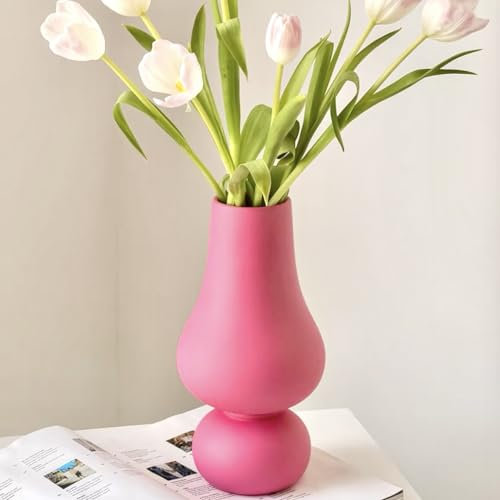 BLOFLO Hot Pink Creamic Vase, Boho-Stil Vasen für Tafelaufsätze, minimalistische Vase für Blumen, flippige bunte Blumenvase für Zuhause und Büro (2 Schichten rosa)