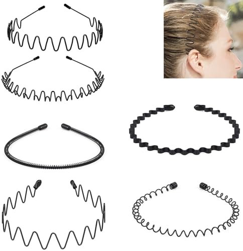 Pour cheveux en métal, 6 pièces, bandeau pour cheveux ondulés, métal pour homme et femme, bande de cheveux non glissante, multi-styles, convient pour sport/yoga, danse/maquillage