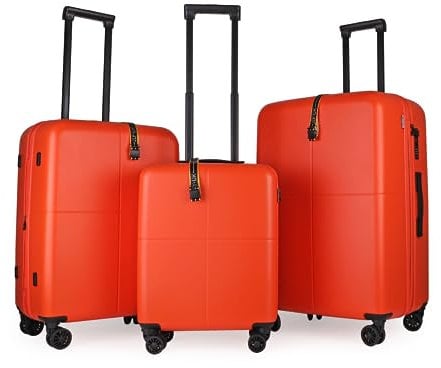 JLY Premium Hard Suitcase Set of 3 – 100% German Covestro Polycarbonate Luggage with 4 Spinner Wheels, TSA Lock, Superior Organisation – Small + Medium + Large – Burnt Orange