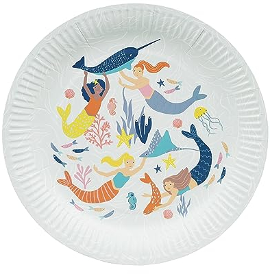 Talking Tables Mermaid Disposable Paper Plates Strong, Recyclable & Eco-Friendly Kids Birthday Party Tableware Decorations Under The Sea Themed Celebrations or Baby Shower | 8-Pack, WAVESPLATE
