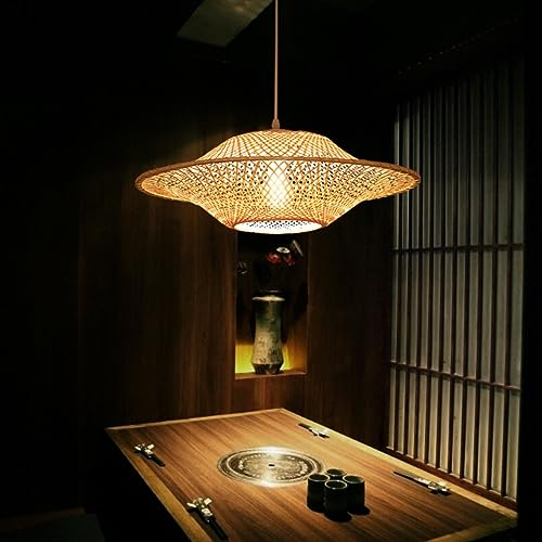 E27 Vintage Hängeleuchte Natürlichen Bambus Gewebt Rattan Pendelleuchten Höhenverstellbare Kreativer Hut Hängelampe Retro Industrial Kronleuchter Schlafzimmer Esszimmer Dekorative Pendellampe