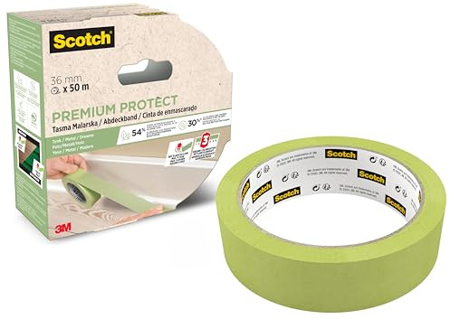 Scotch Premium Protect Abdeckband, 36mm x 50m - Vielseitiges Scotch Klebeband für Malerarbeiten und Dekoration, für Innen und Außen, Abklebeband/Kreppband - 70% PEFC