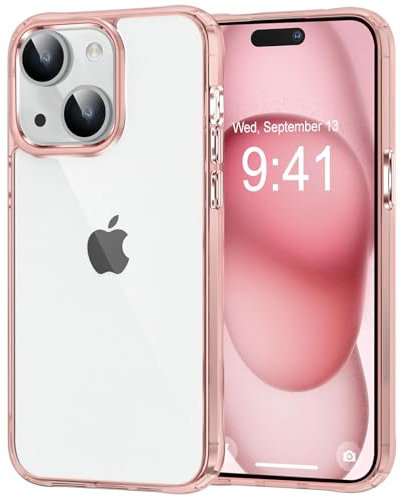 MOCCA Clear Pink Phone Case Compatible with iPhone 15 Bumper Cover | Non-Yellowing, Supports Wireless Charging, Slim, Thin, Shockproof, Transparent
