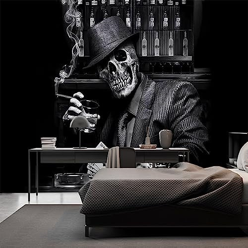 Papier peint photo sur mesure 3D Squelette Homme Art Mur Papier peint Noir Et Blanc Art 3D Papier peint Pour Chambre Adultes Salon, Canapé Décoration de fond 430x300cm