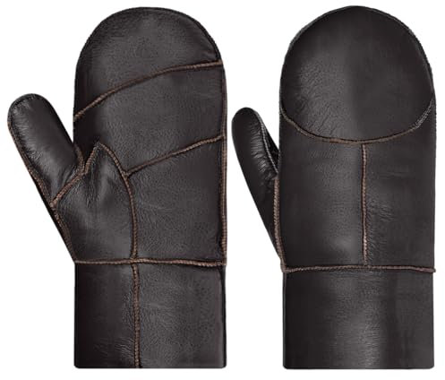 Harssidanzar Damen Fäustlinge,Winter Warme Echtleder Schaffell Shearling Pelz Gefütterte Fäustlinge Handschuhe KL031EU,Braun,Größe M