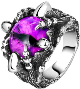 MayiaHey Böser Blick Krallen-Biker-Ring, Augapfel-Klauenring für Männer, Lila Stein-Drachenauge-Ring Gotischer Drachenklauen-Dämonenaugen-Schmuck, Punk-Ring Drachenklauenauge Lila Böser Blick Ring
