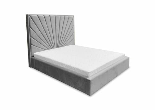 Ares Meble Dubai Kopfteil Polsterbett 180x200 cm - Samt Bett mit Schubladen - Bettgestell mit Bettkopfteil - Komforthöhe Schlafzimmer Möbel - Boxspringbett mit Bettkasten - Doppelbett Grau