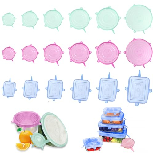 18 Pcs Couvercles en Silicone, Ensemble de Couvercle en Silicone de Différentes Tailles, Couvercles Extensibles en Silicone Réutilisables, Couvercle Extensible pour Bols, Verres, Boîtes, Fruits